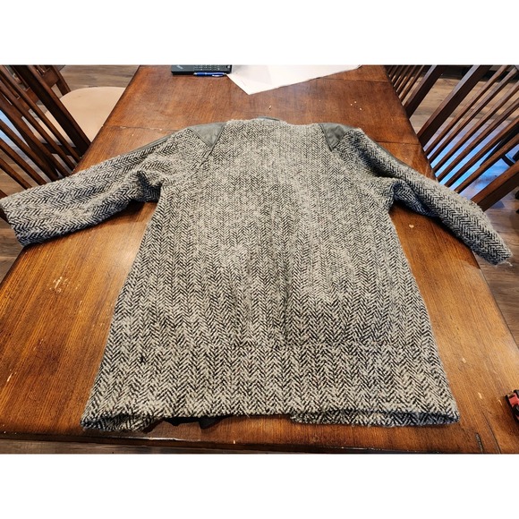 1980s VTG WOMENS THICK WOOL & LEATHER COAT SHOULDER PADS HIDDEN BUTTONS RETRO - Picture 11 of 13